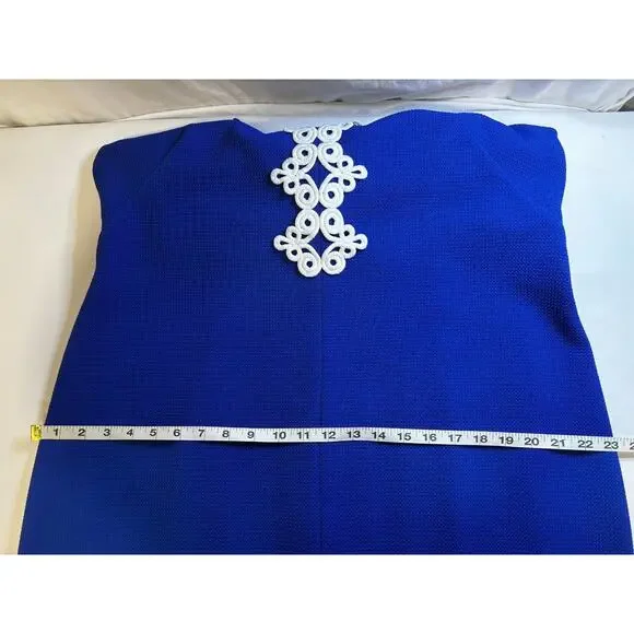 Jessica Howard 18 Navy White Applique High Neck Sleeveless Shift Dress Preppy - Picture 6 of 12